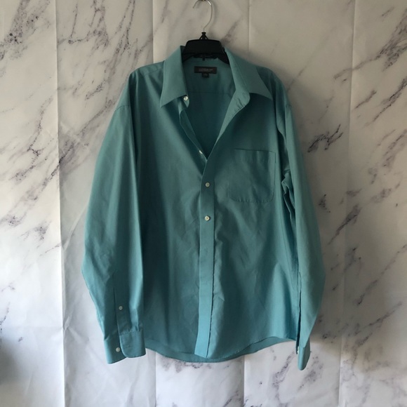 CROFT & BARROW Broadcloth Wrinkle Free Dress Shirt Teal Blue/Green - Picture 1 of 7